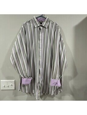 Tailorbyrd Shirt Mens 3XLT Multicolor Striped W/ Purple Trim Button Down